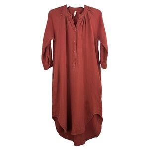 Love‎ In Shirt Dress Womens S Red Woven Cotton Half Sleeve Vneck High Low Gauzy